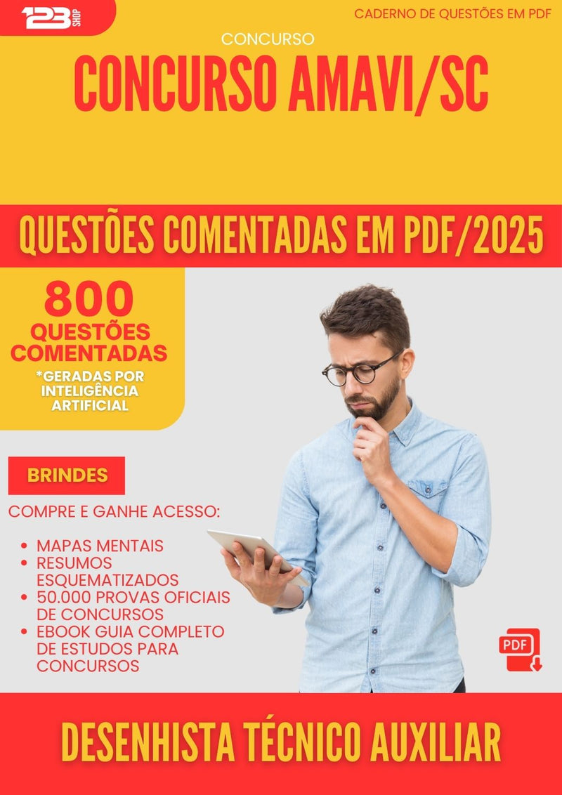 800 Questões Comentadas para Concurso Desenhista Tecnico Auxiliar Amavi Sc 2025 - 800 Questões