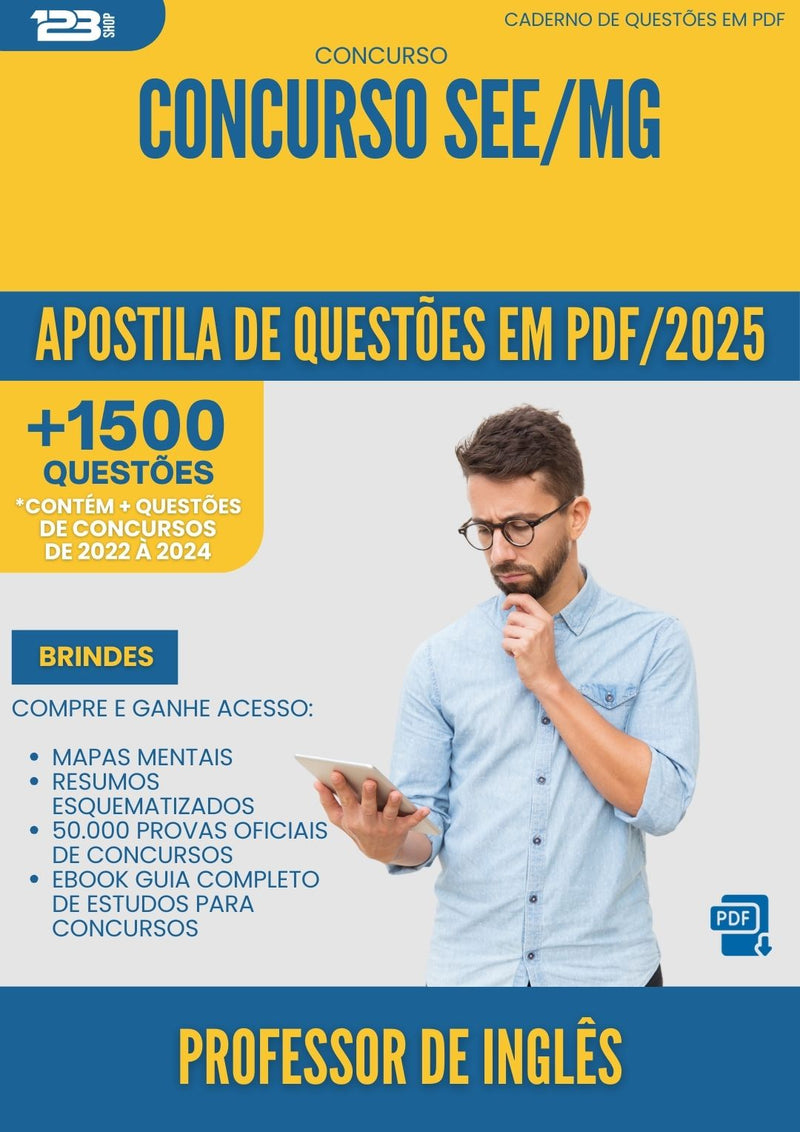 Apostila de Questões para Concurso Professor De Ingles See Mg 2025 - Mais de 1.500 Questões