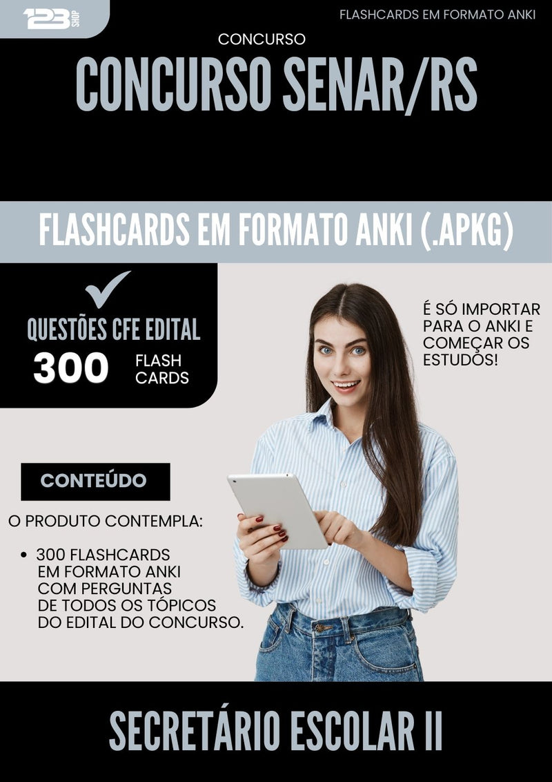 Flashcards para Concurso Secretario Escolar Ii Senar Rs 2025 - 300 Flashcards de Acordo com Edital