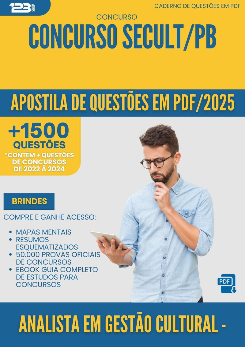 Apostila de Questões para Concurso Analista Em Gestao Cultural Audiovisual Secult Pb 2025 - Mais de 1.500 Questões