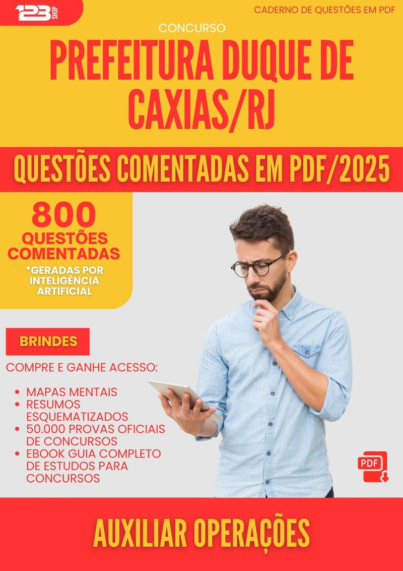 800 Questões Comentadas para Concurso Auxiliar Operacoes Duque De da Prefeitura Caxias Rj 2025 - 800 Questões