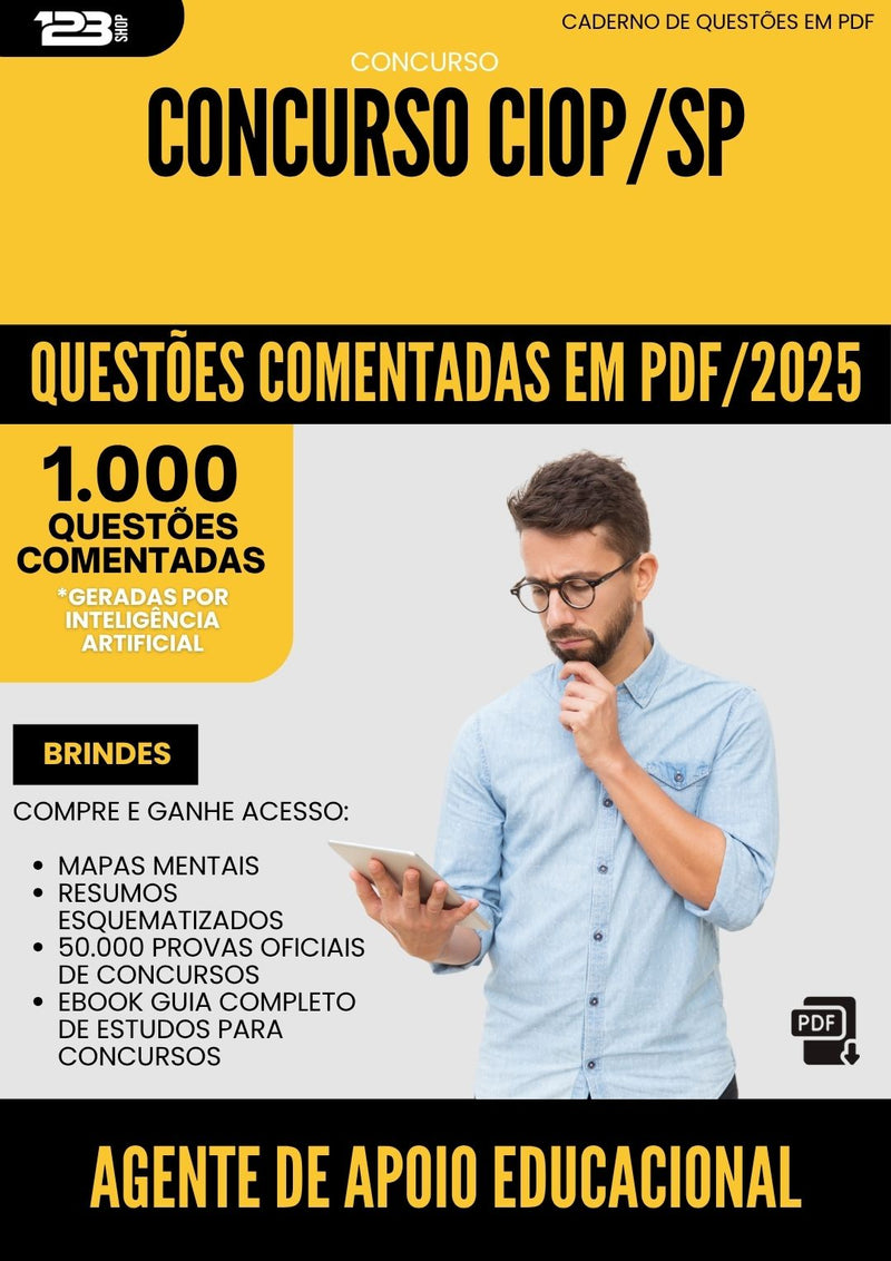 1000 Questões Comentadas para Concurso Agente De Apoio Educacional Ciop Sp 2025 - 1000 Questões