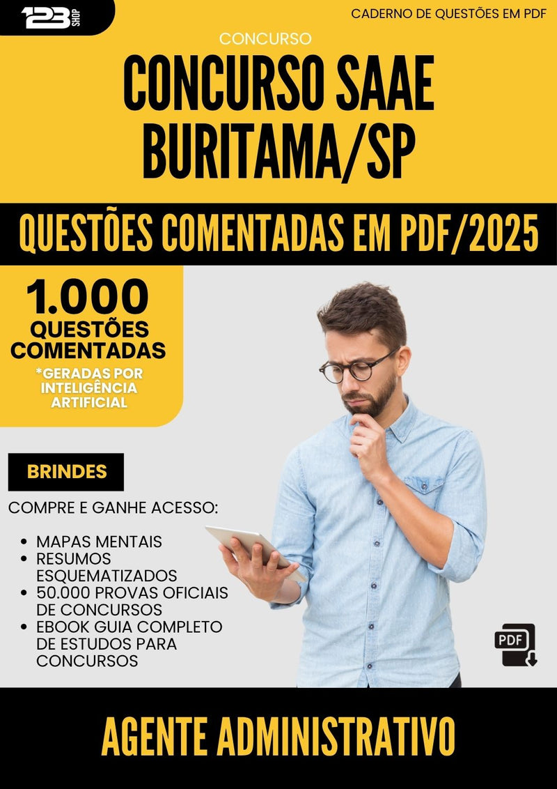 1000 Questões Comentadas para Concurso Agente Administrativo Saae da Prefeitura Buritama Sp 2025 - 1000 Questões