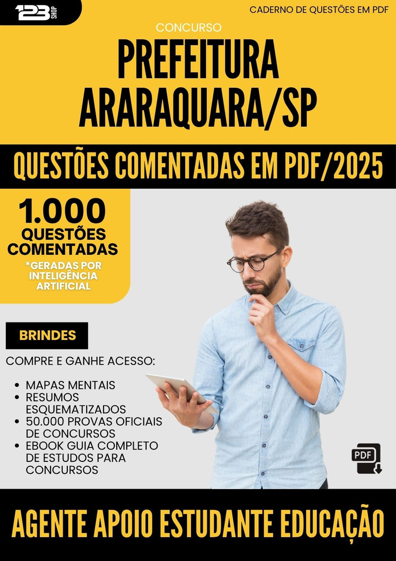 1000 Questões Comentadas para Concurso Agente Apoio Estudante Educacao Especial da Prefeitura Araraquara Sp 2025 - 1000 Questões