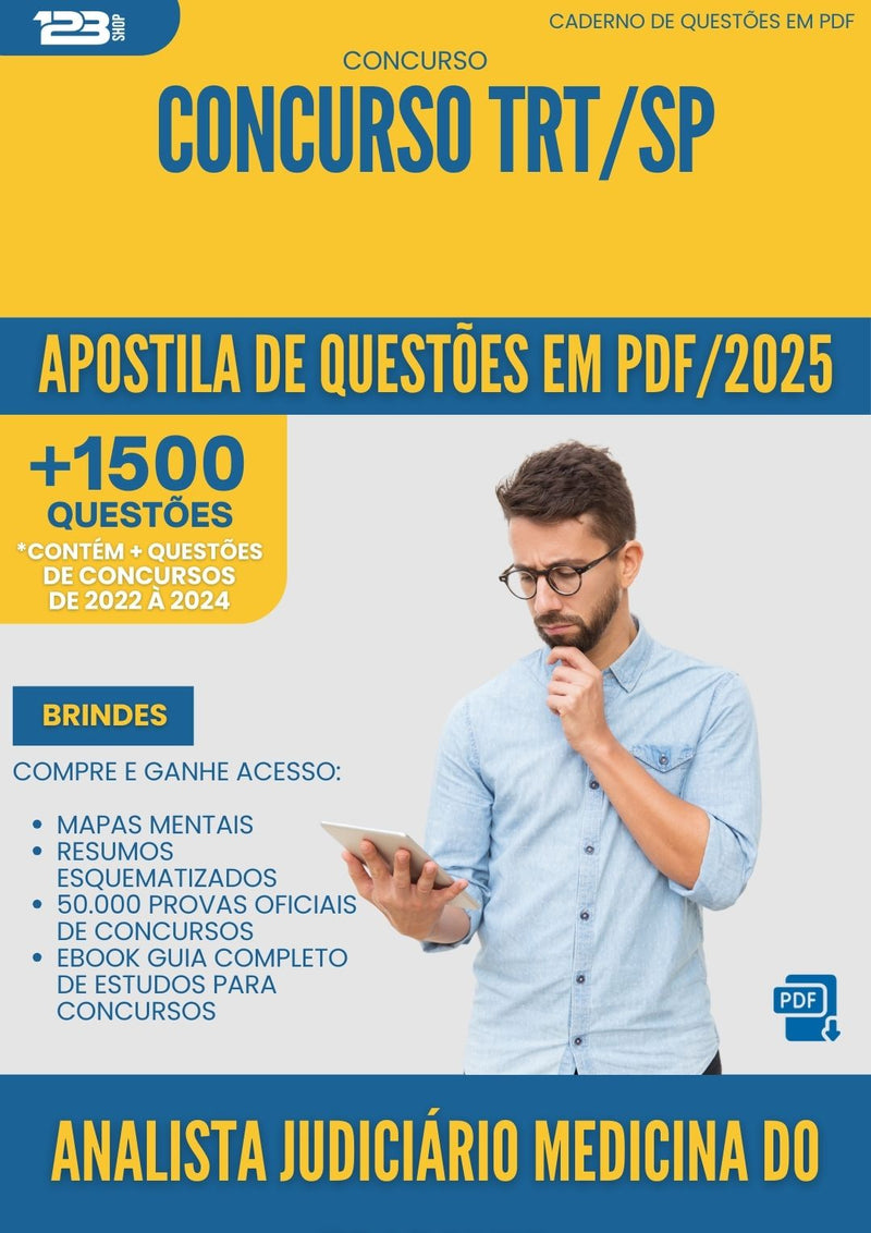 Apostila de Questões para Concurso Analista Judiciario Medicina Do Trabalho Trt Sp 2025 - Mais de 1.500 Questões