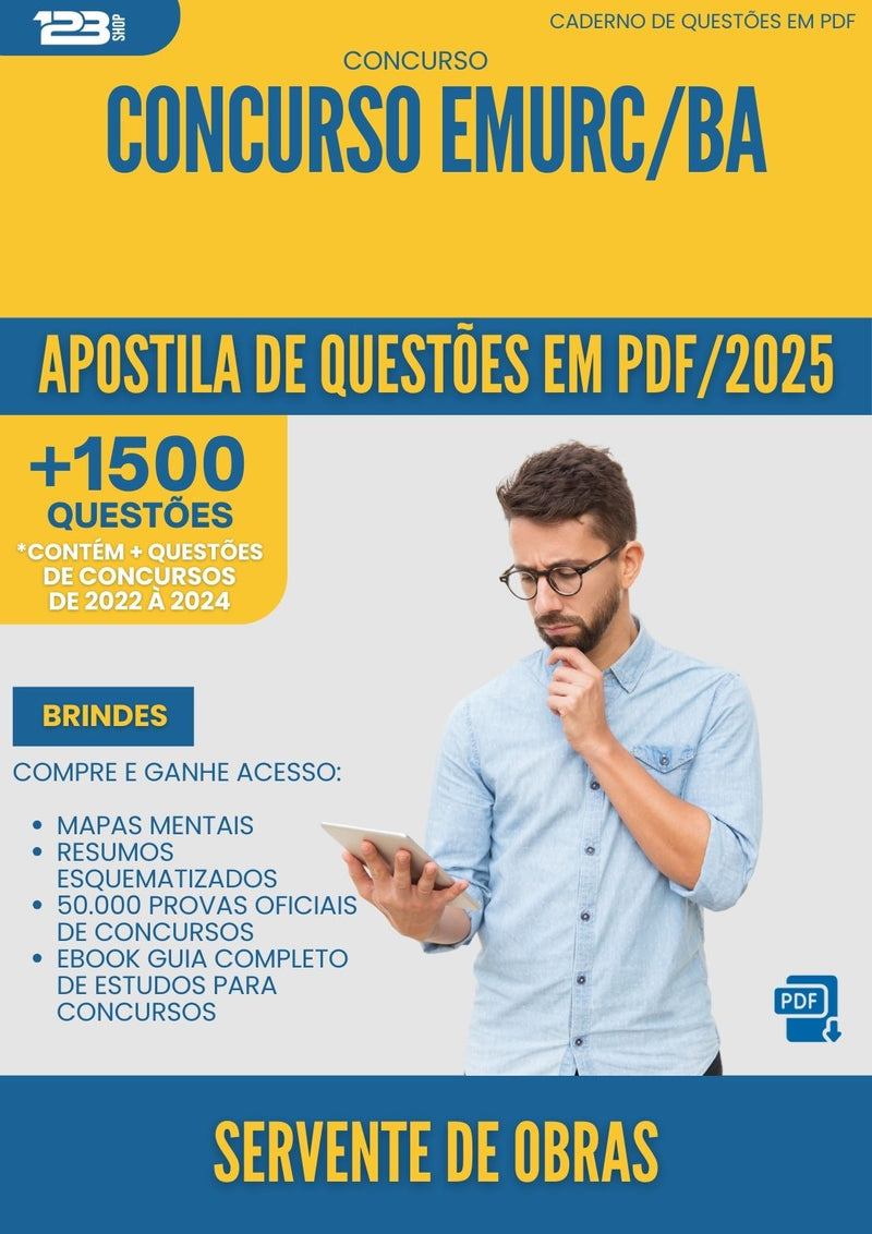 Apostila de Questões para Concurso Servente De Obras Emurc Ba 2025 - Mais de 1.500 Questões