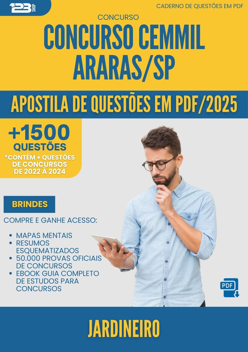 Apostila de Questões para Concurso Jardineiro Cemmil da Prefeitura Araras Sp 2025 - Mais de 1.500 Questões