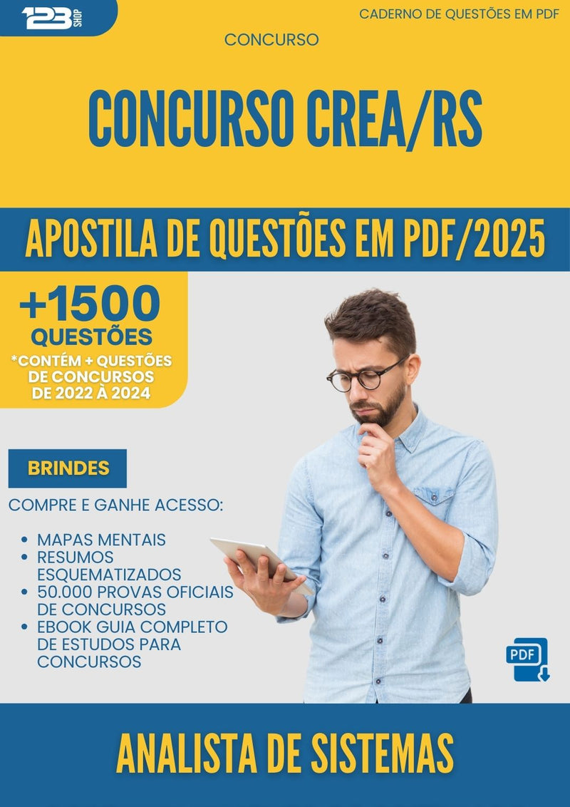 Apostila de Questões para Concurso Analistas Sistemas Desenvolvimento De Software Crea Rs 2025 - Mais de 1.500 Questões
