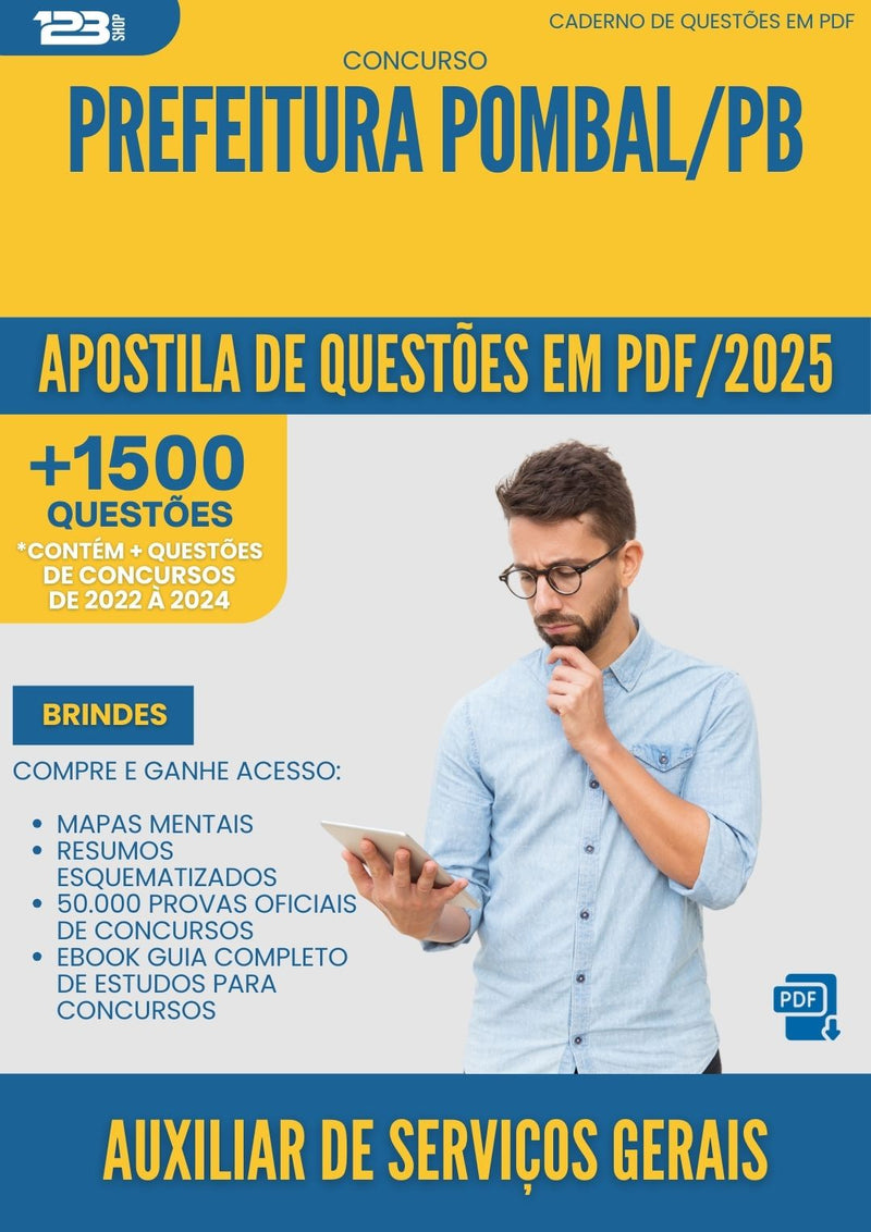 Apostila de Questões para Concurso Auxiliar De Servicos Gerais da Prefeitura Pombal Pb 2025 - Mais de 1.500 Questões