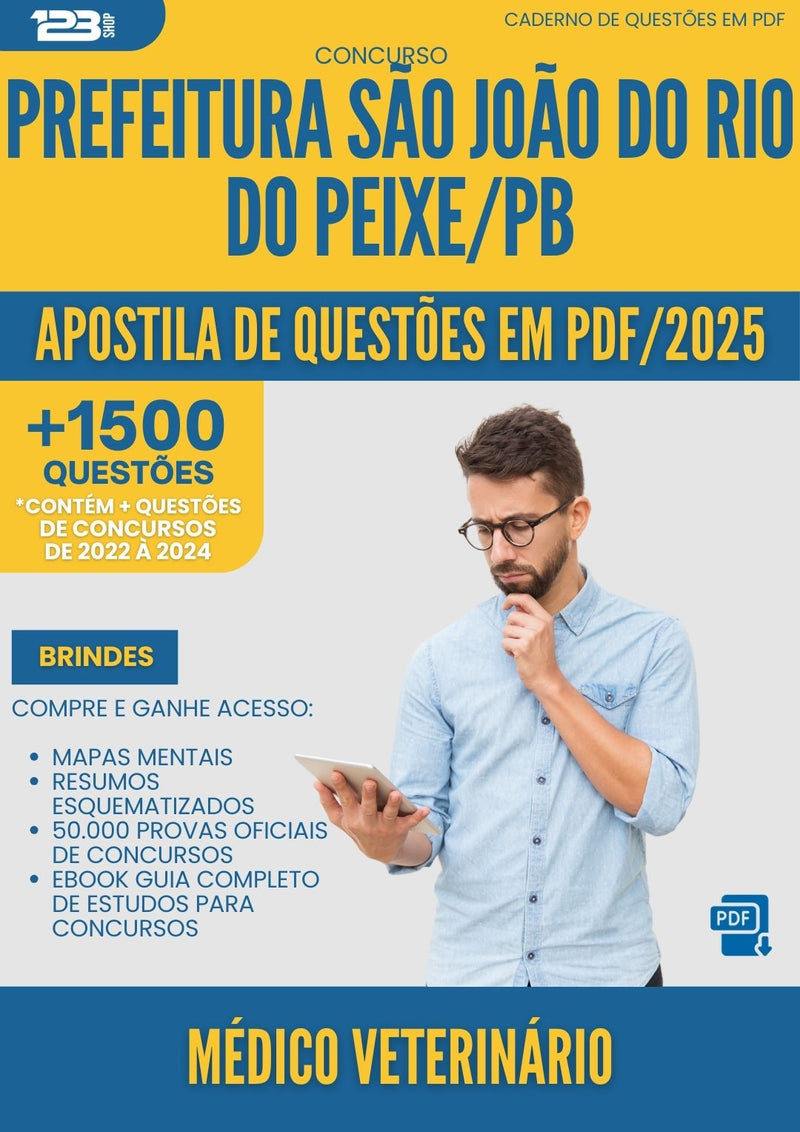 Apostila de Questões para Concurso Medico Veterinario Sao Joao Rio da Prefeitura Peixe Pb 2025 - Mais de 1.500 Questões