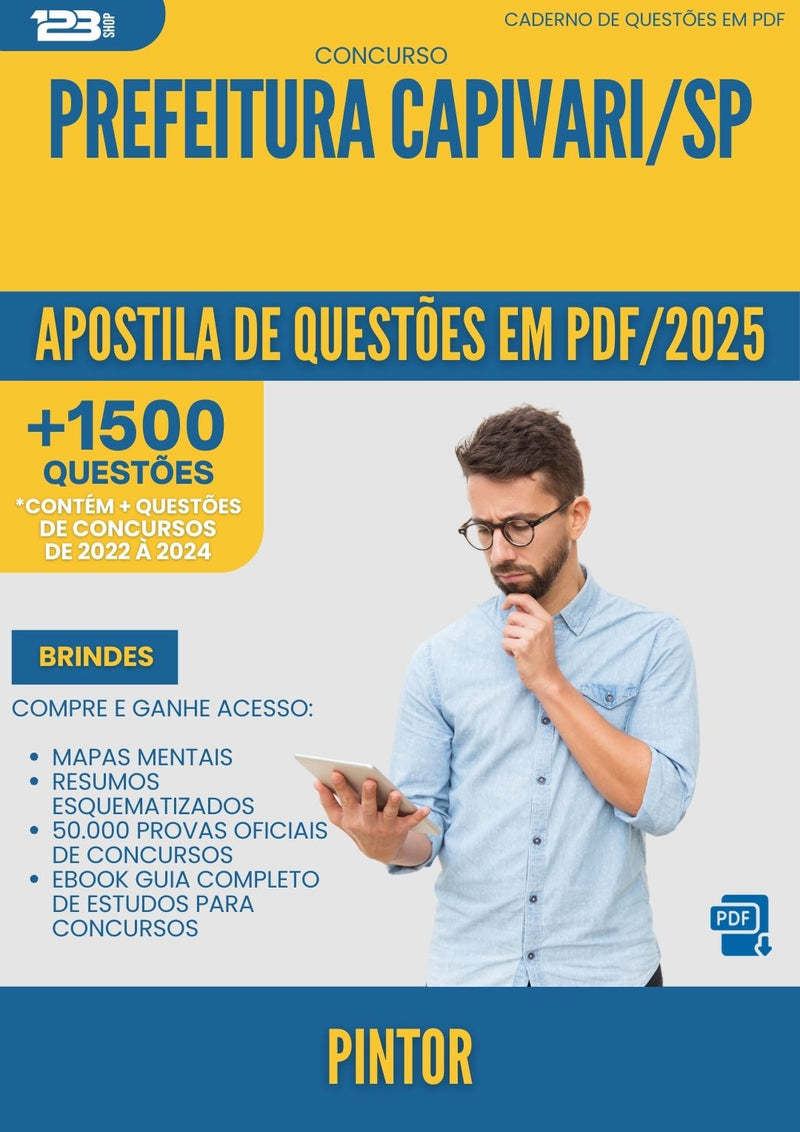 Apostila de Questões para Concurso Pintor da Prefeitura Capivari Sp 2025 - Mais de 1.500 Questões
