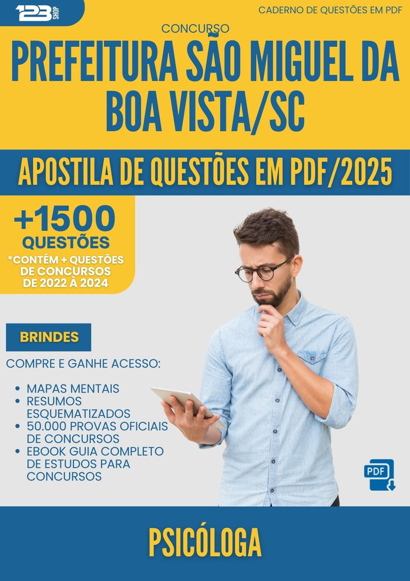 Apostila de Questões para Concurso Psicologa Sao Miguel Da da Prefeitura Boa Vista Sc 2025 - Mais de 1.500 Questões