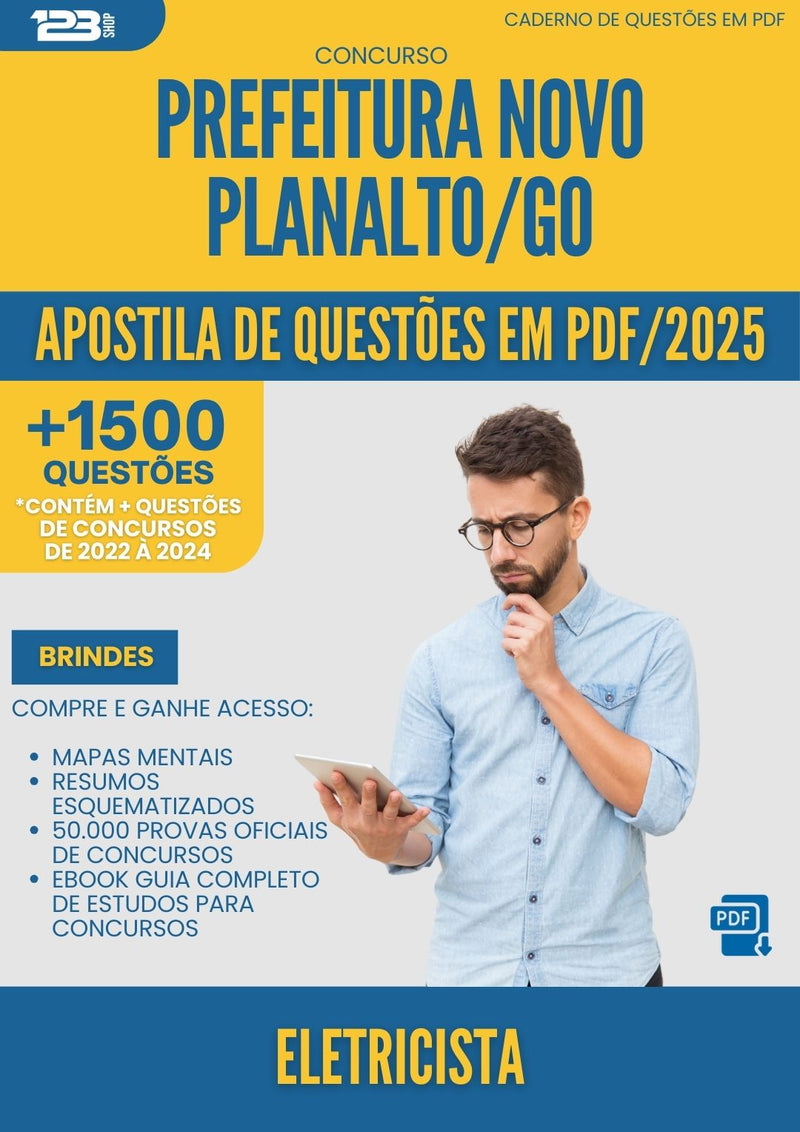 Apostila de Questões para Concurso Eletricista da Prefeitura Novo Planalto Go 2025 - Mais de 1.500 Questões