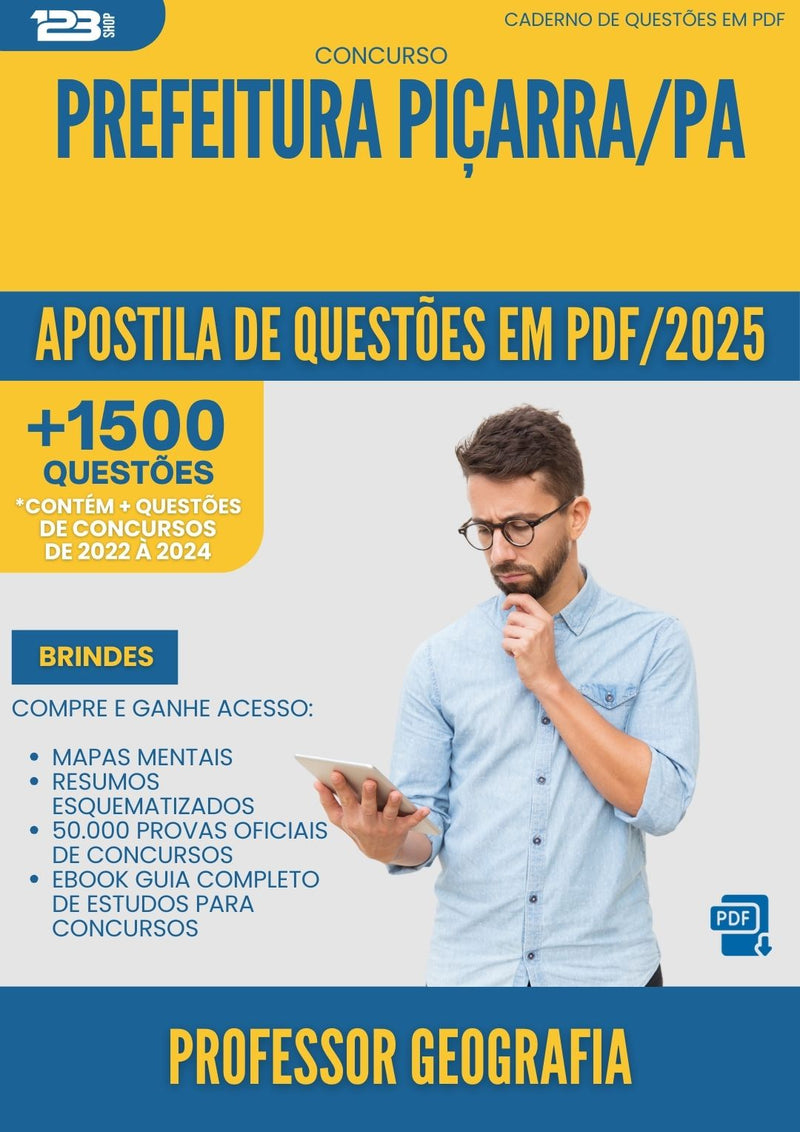 Apostila de Questões para Concurso Professor Geografia da Prefeitura Picarra Pa 2025 - Mais de 1.500 Questões