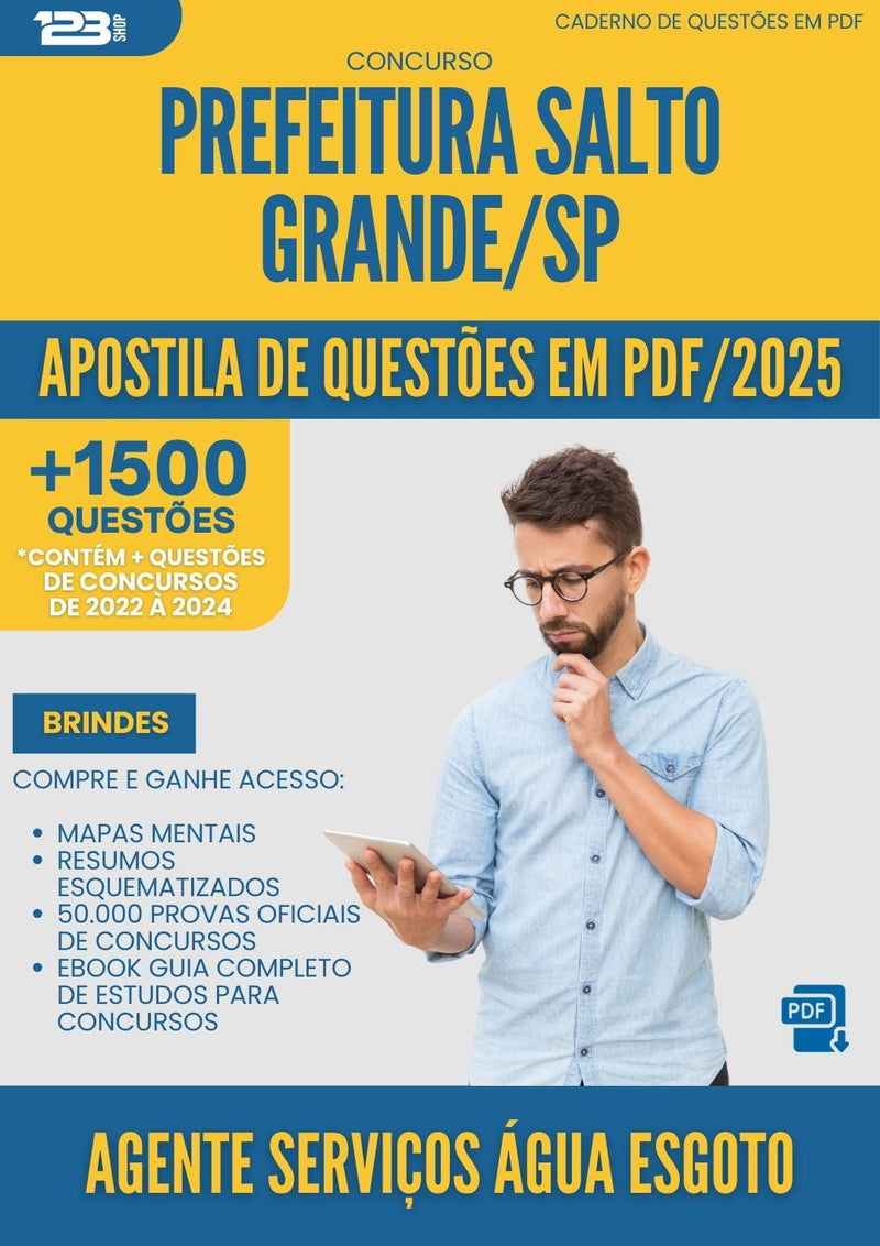 Apostila de Questões para Concurso Agente Servicos Agua E Esgoto da Prefeitura Salto Grande Sp 2025 - Mais de 1.500 Questões
