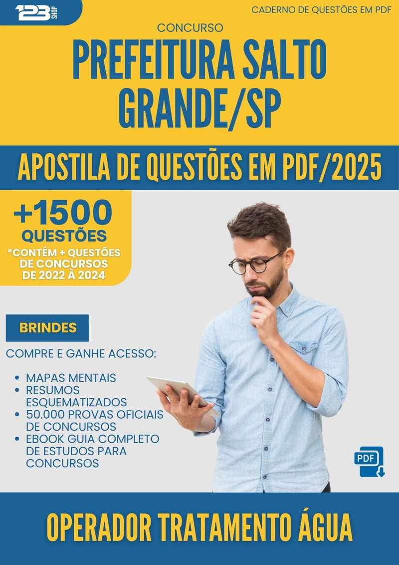 Apostila de Questões para Concurso Operador Para Tratamento De Agua da Prefeitura Salto Grande Sp 2025 - Mais de 1.500 Questões