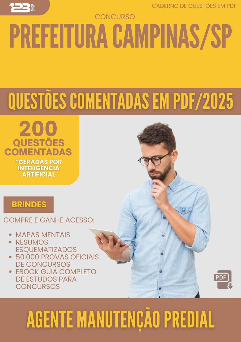 200 Questões Comentadas para Concurso Agente Manutencao Predial da Prefeitura Campinas Sp 2025 - 200 Questões