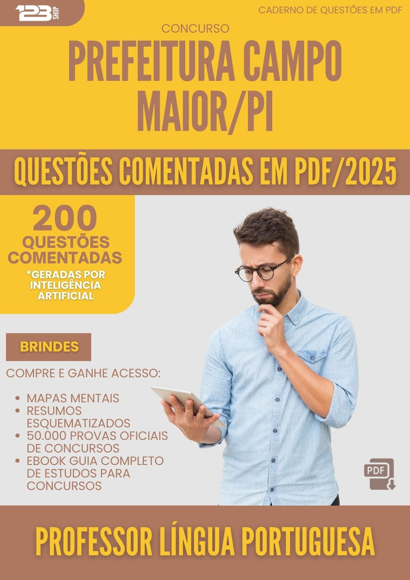 200 Questões Comentadas para Concurso Professor Lingua Portuguesa da Prefeitura Campo Maior Pi 2025 - 200 Questões