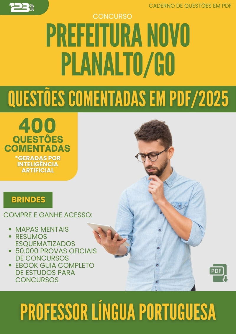 400 Questões Comentadas para Concurso Professor Lingua Portuguesa da Prefeitura Novo Planalto Go 2025 - 200 Questões