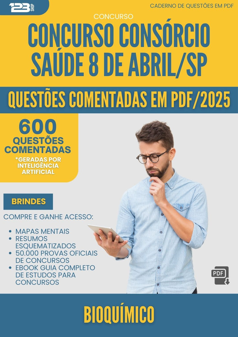 600 Questões Comentadas para Concurso Bioquimico Consorcio da Prefeitura Saude 8 De Abril Sp 2025 - 600 Questões