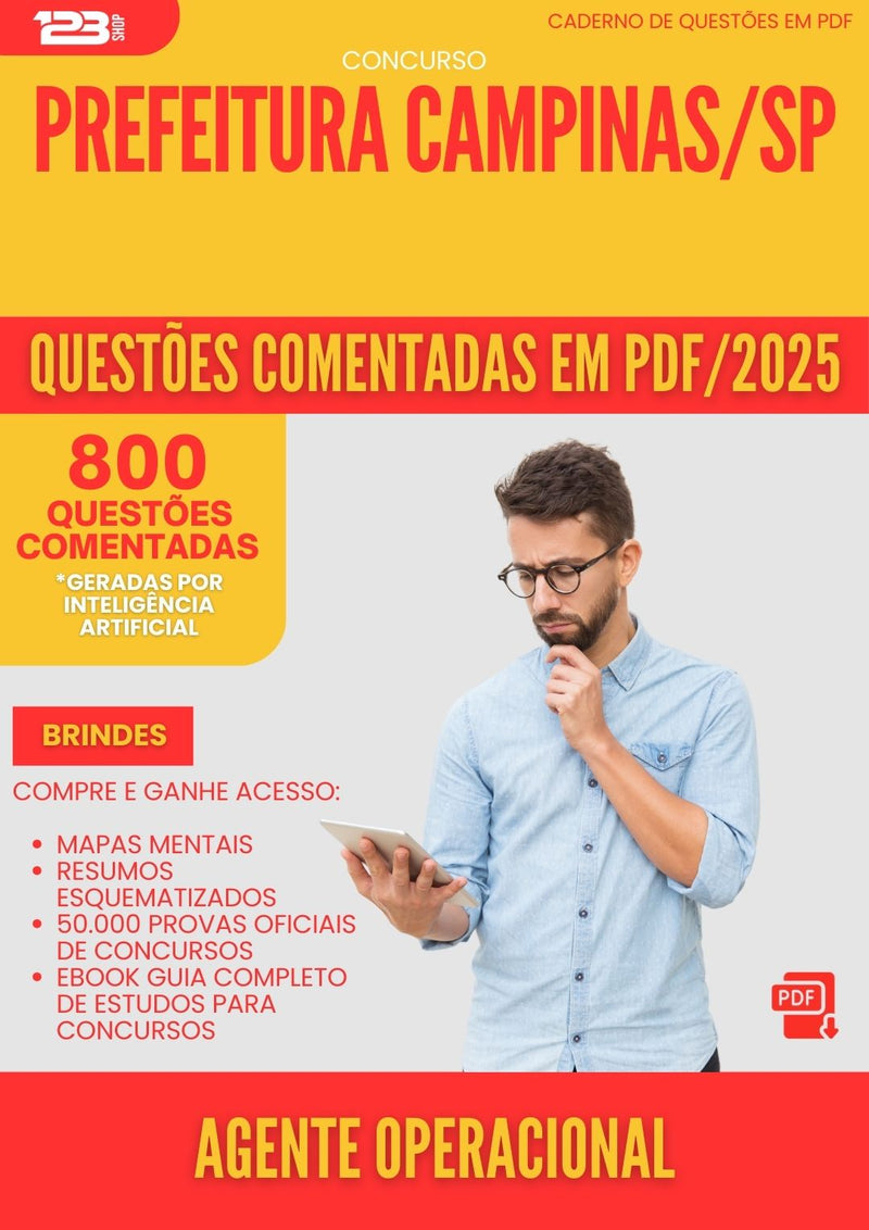 800 Questões Comentadas para Concurso Agente Operacional da Prefeitura Campinas Sp 2025 - 800 Questões