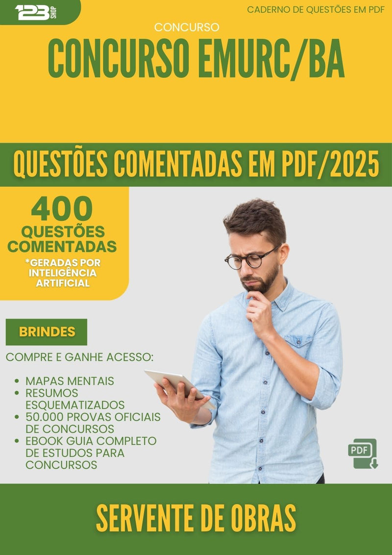 400 Questões Comentadas para Concurso Servente De Obras Emurc Ba 2025 - 200 Questões