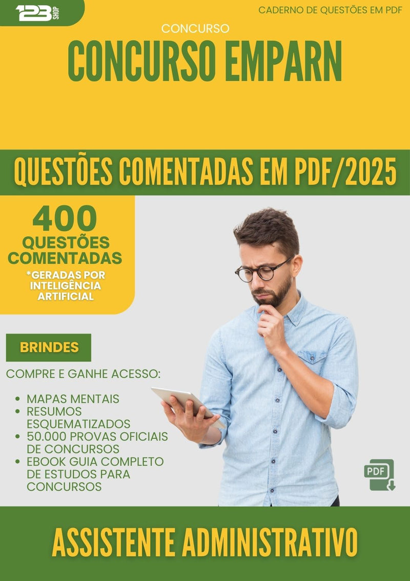 400 Questões Comentadas para Concurso Assistente Administrativo Emparn 2025 - 200 Questões