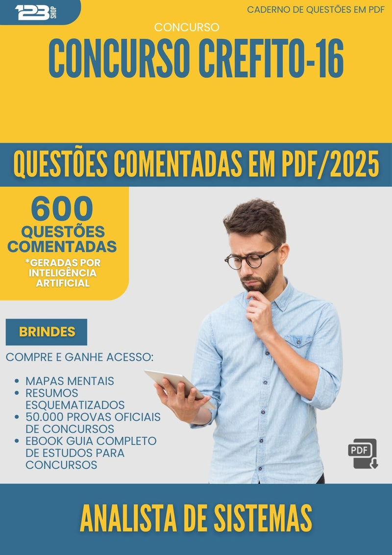 600 Questões Comentadas para Concurso Analista De Sistemas Crefito 16 2025 - 600 Questões