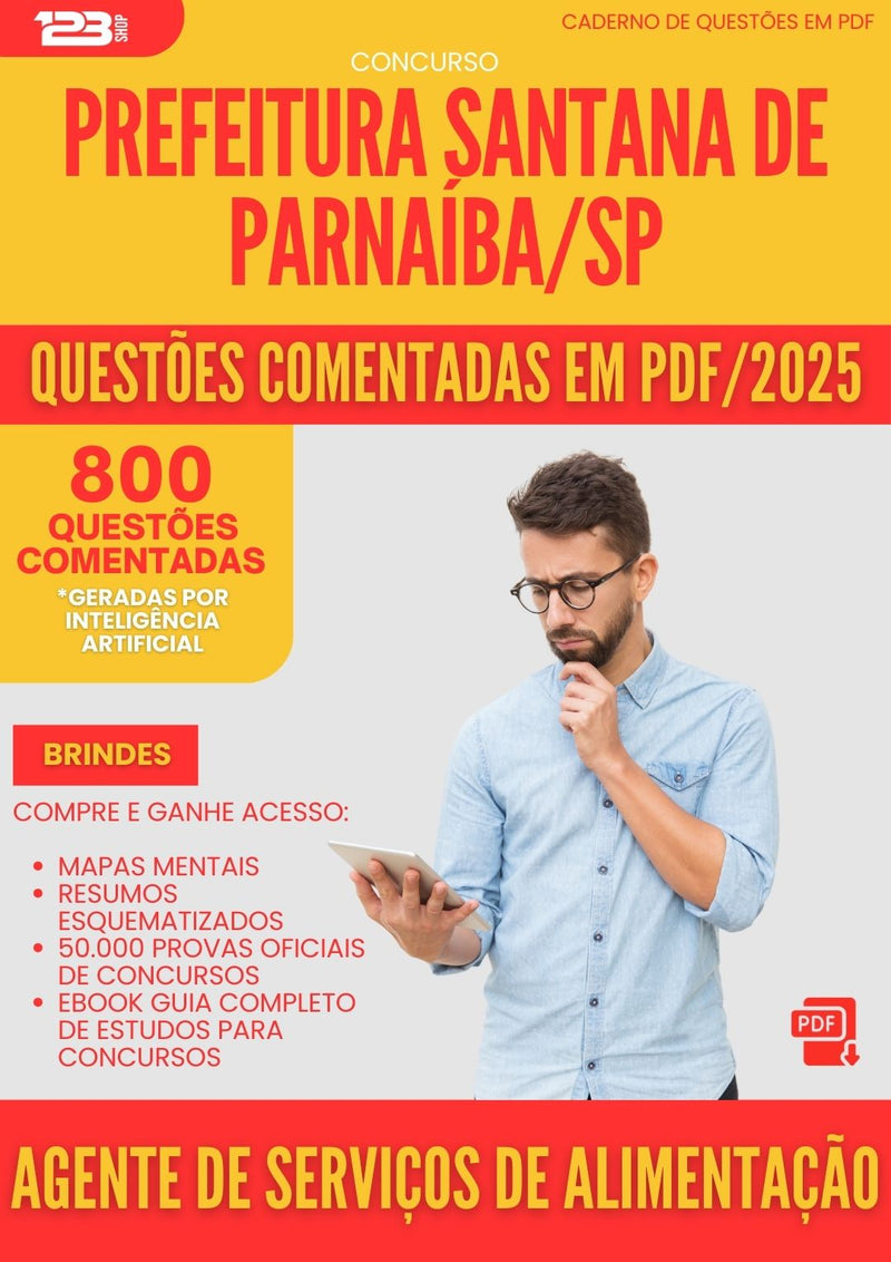 800 Questões Comentadas para Concurso Agente De Servicos De Alimentacao Santana De da Prefeitura Parnaiba Sp 2025 - 800 Questões