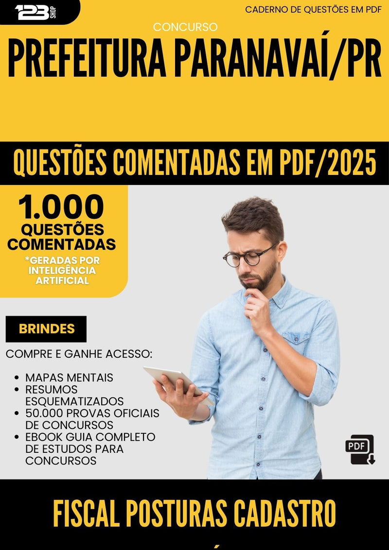 1000 Questões Comentadas para Concurso Fiscal Posturas Cadastro Imobiliario da Prefeitura Paranavai Pr 2025 - 1000 Questões