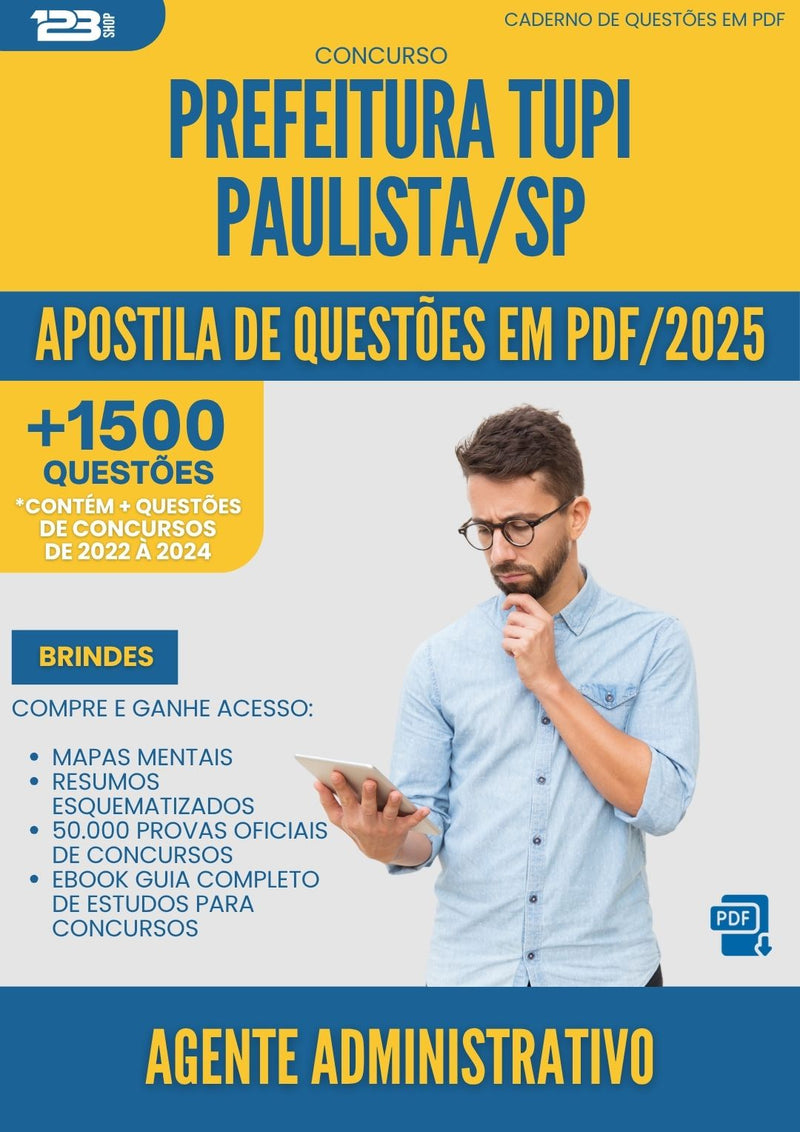 Apostila de Questões para Concurso Agente Administrativo Tupi da Prefeitura Paulista Sp 2025 - Mais de 1.500 Questões
