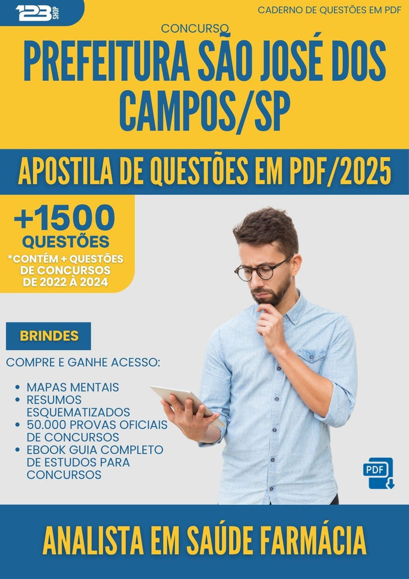 Apostila de Questões para Concurso Analista Em Saude Farmacia da Prefeitura Sao Jose Dos Campos Sp 2025 - Mais de 1.500 Questões