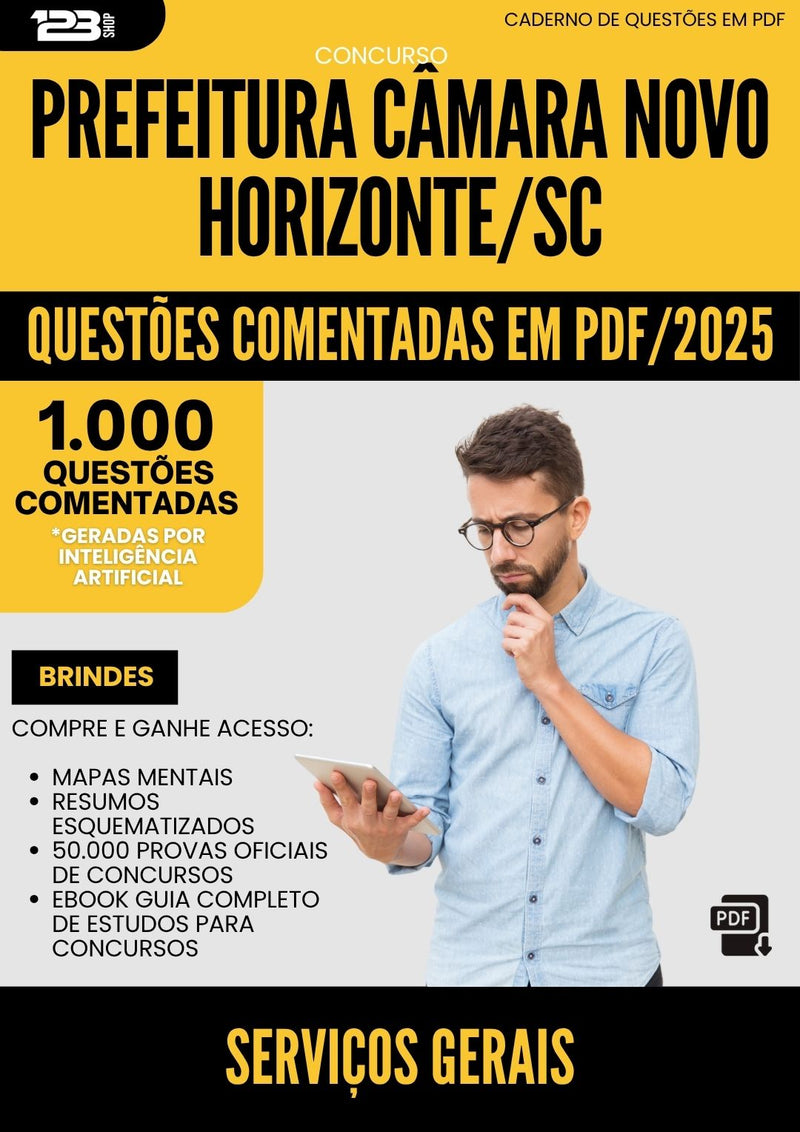 1000 Questões Comentadas para Concurso Servicos Gerais Camara Novo da Prefeitura Horizonte Sc 2025 - 1000 Questões