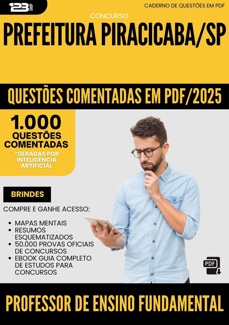 1000 Questões Comentadas para Concurso Professor De Ensino Fundamental da Prefeitura Piracicaba Sp 2025 - 1000 Questões