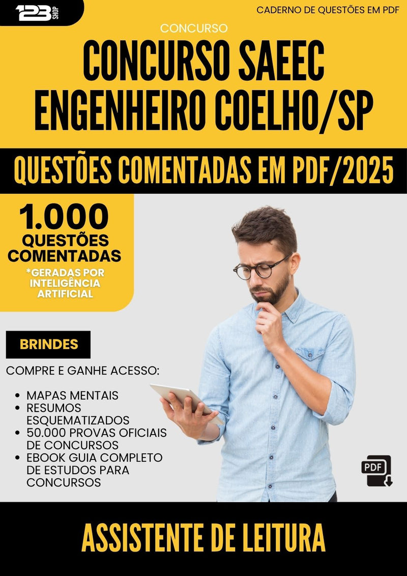 1000 Questões Comentadas para Concurso Assistente De Leitura Saeec da Prefeitura Engenheiro Coelho Sp 2025 - 1000 Questões