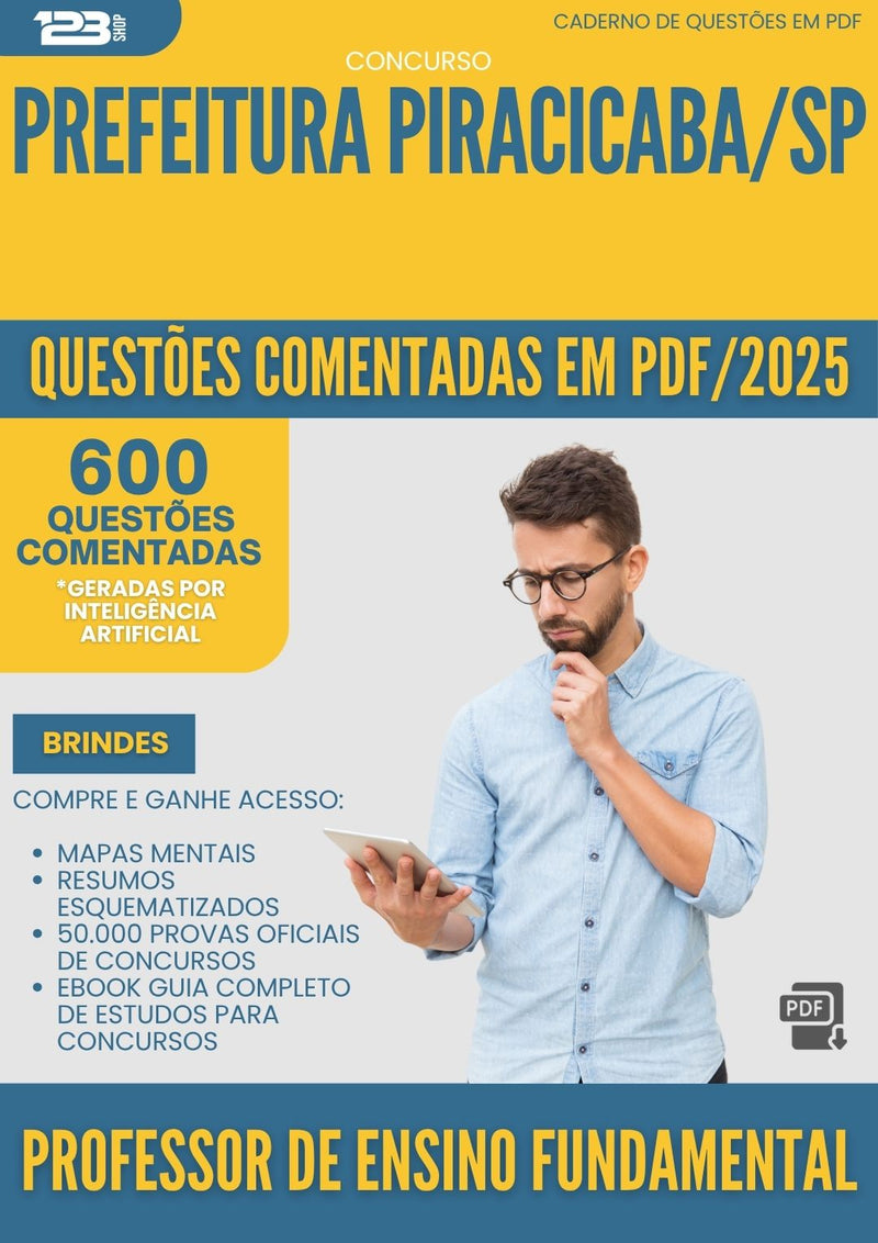 600 Questões Comentadas para Concurso Professor De Ensino Fundamental da Prefeitura Piracicaba Sp 2025 - 600 Questões