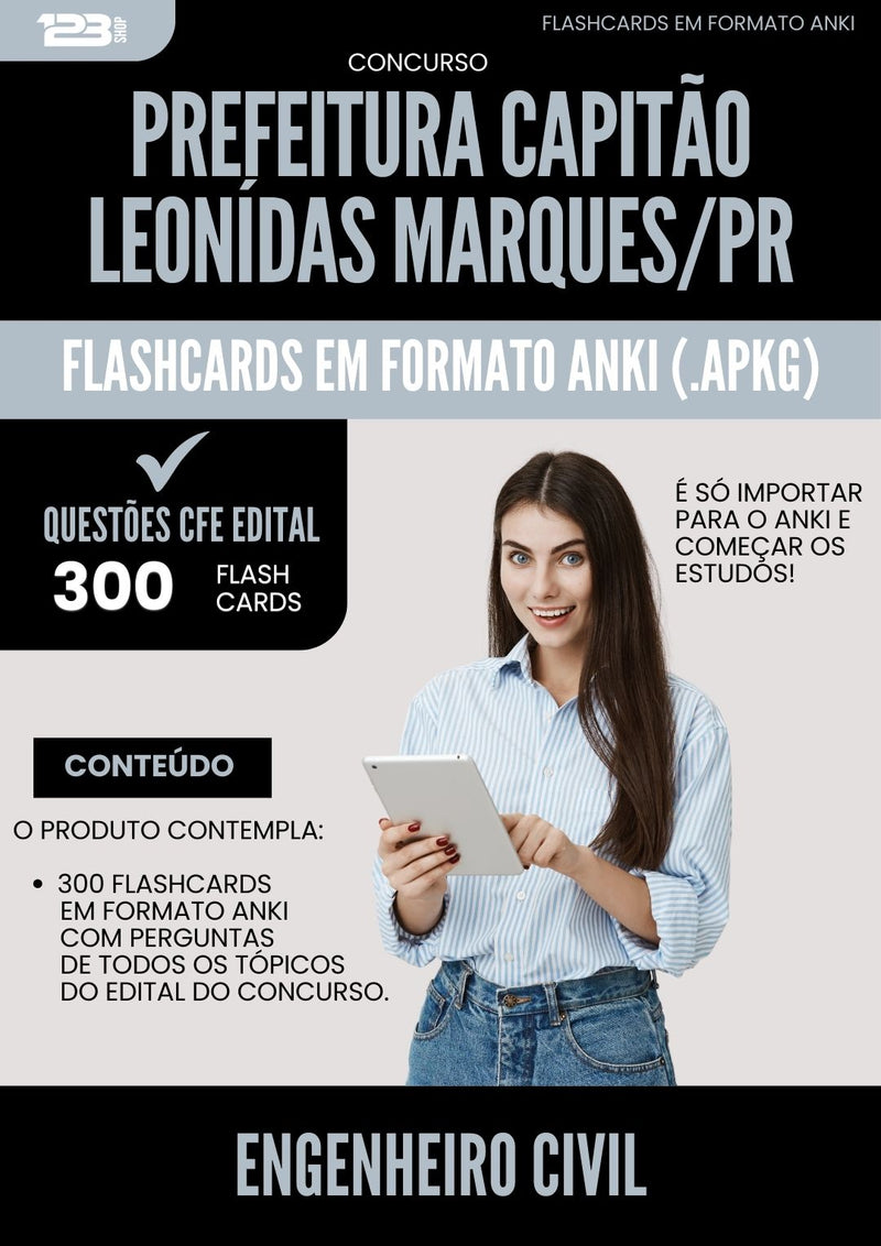Flashcards para Concurso Engenheiro Civil da Prefeitura Capitao Leonidas Marques Pr 2025 - 300 Flashcards de Acordo com Edital