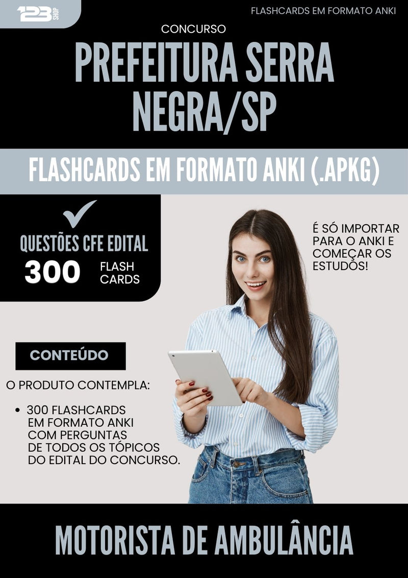 Flashcards para Concurso Motorista De Ambulancia da Prefeitura Serra Negra Sp 2025 - 300 Flashcards de Acordo com Edital