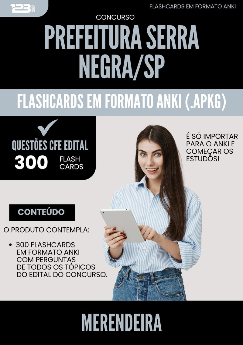 Flashcards para Concurso Merendeira da Prefeitura Serra Negra Sp 2025 - 300 Flashcards de Acordo com Edital