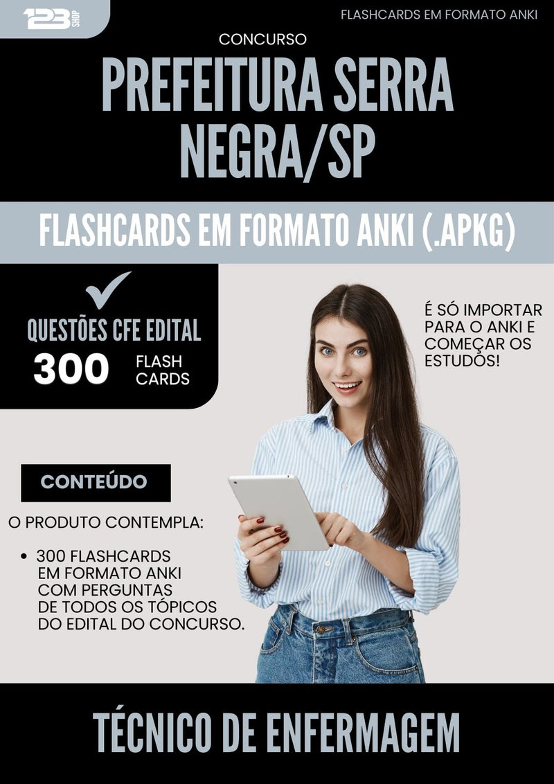 Flashcards para Concurso Tecnico De Enfermagem da Prefeitura Serra Negra Sp 2025 - 300 Flashcards de Acordo com Edital