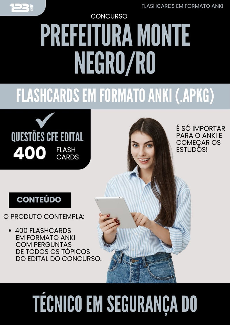 Flashcards para Concurso Tecnico Em Seguranca Trabalho da Prefeitura Monte Negro Ro 2025 - 400 Flashcards de Acordo com Edital