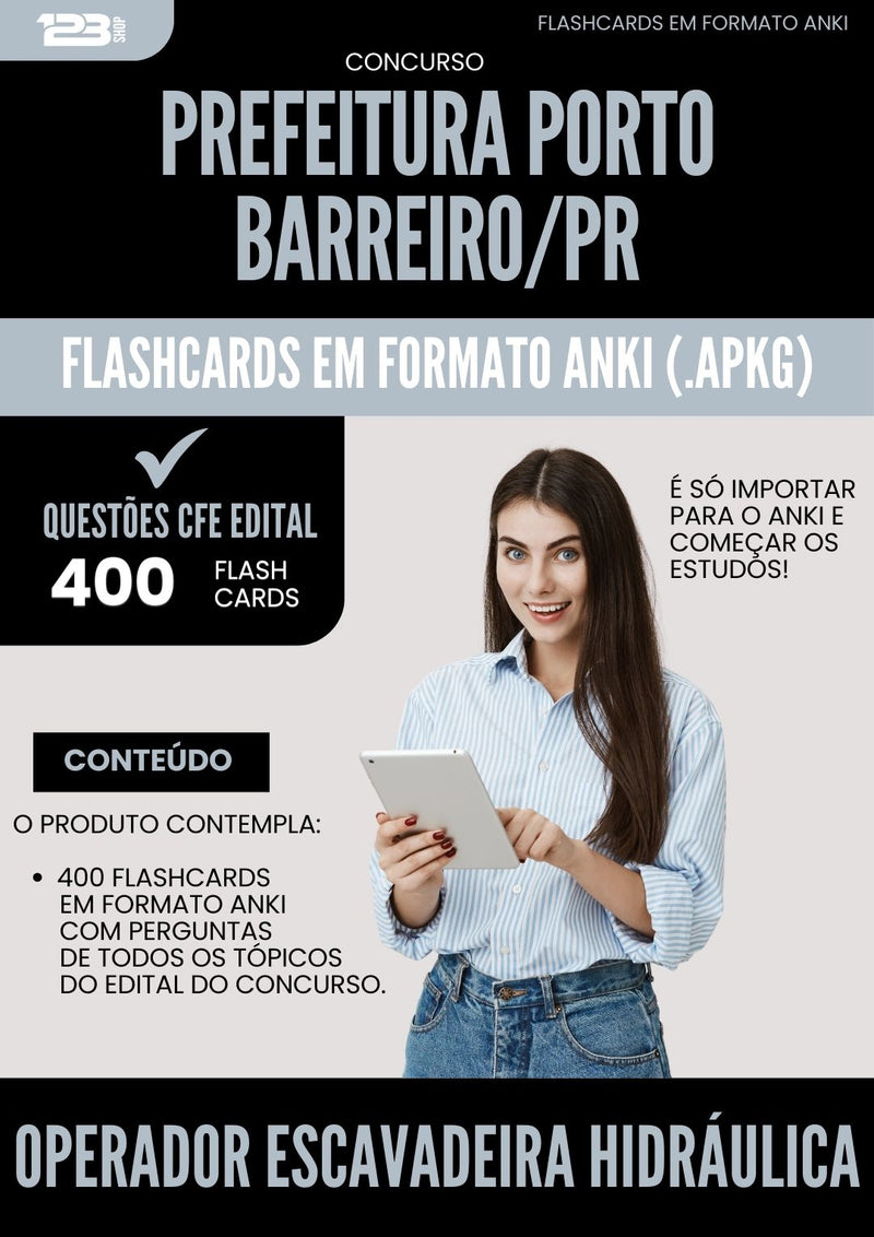 Flashcards para Concurso Operador Escavadeira Hidraulica da Prefeitura Porto Barreiro Pr 2025 - 400 Flashcards de Acordo com Edital