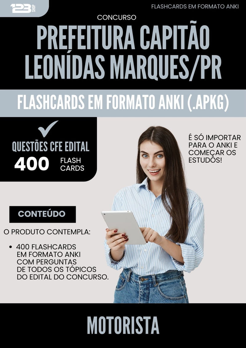 Flashcards para Concurso Motorista da Prefeitura Capitao Leonidas Marques Pr 2025 - 400 Flashcards de Acordo com Edital
