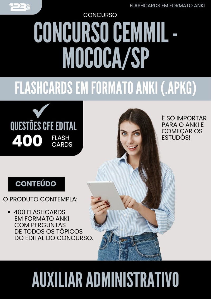 Flashcards para Concurso Auxiliar Administrativo Cemmil da Prefeitura Mococa Sp 2025 - 400 Flashcards de Acordo com Edital