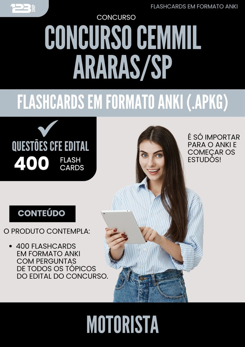 Flashcards para Concurso Motorista Cemmil da Prefeitura Araras Sp 2025 - 400 Flashcards de Acordo com Edital