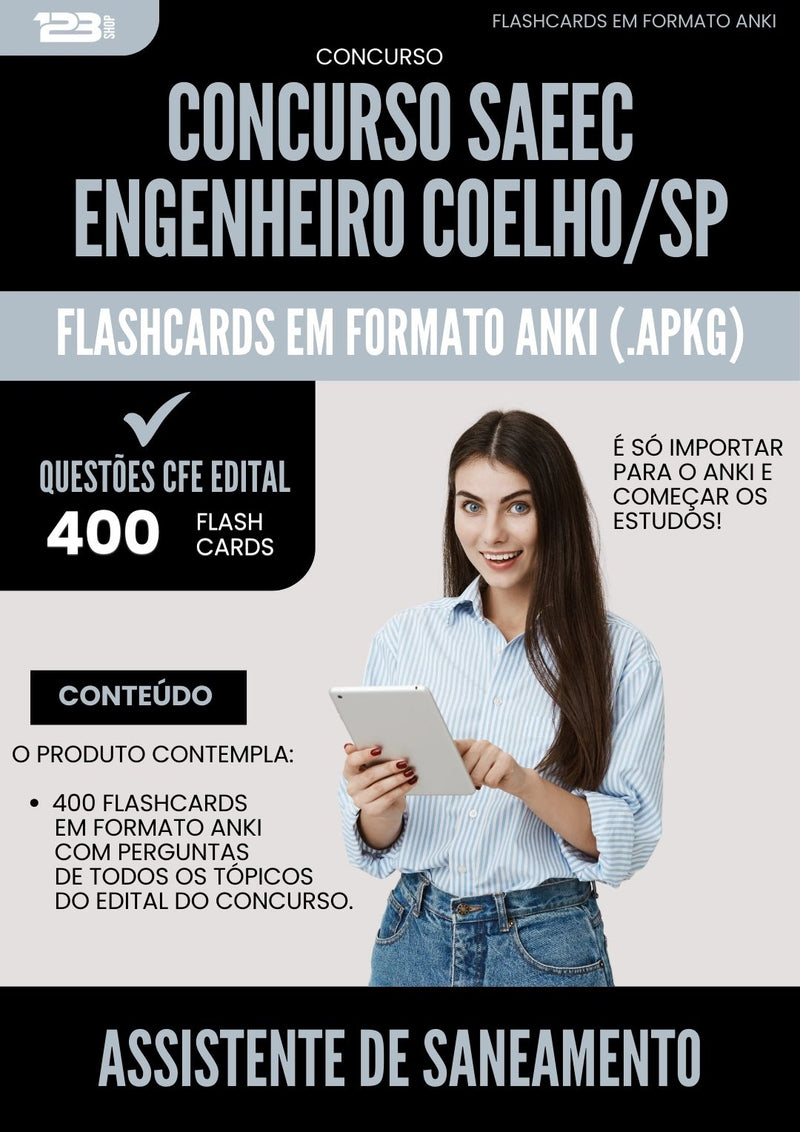 Flashcards para Concurso Assistente De Saneamento Saeec da Prefeitura Engenheiro Coelho Sp 2025 - 400 Flashcards de Acordo com Edital