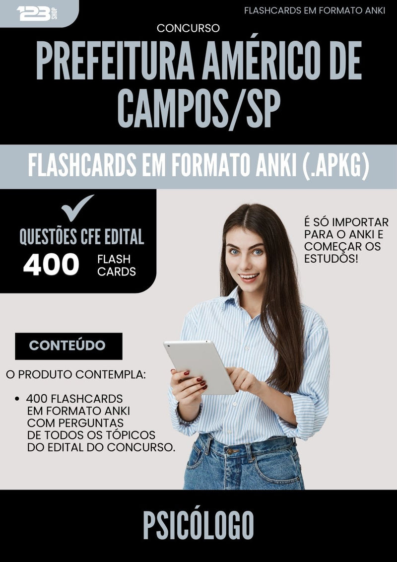 Flashcards para Concurso Psicologo da Prefeitura Americo De Campos Sp 2025 - 400 Flashcards de Acordo com Edital