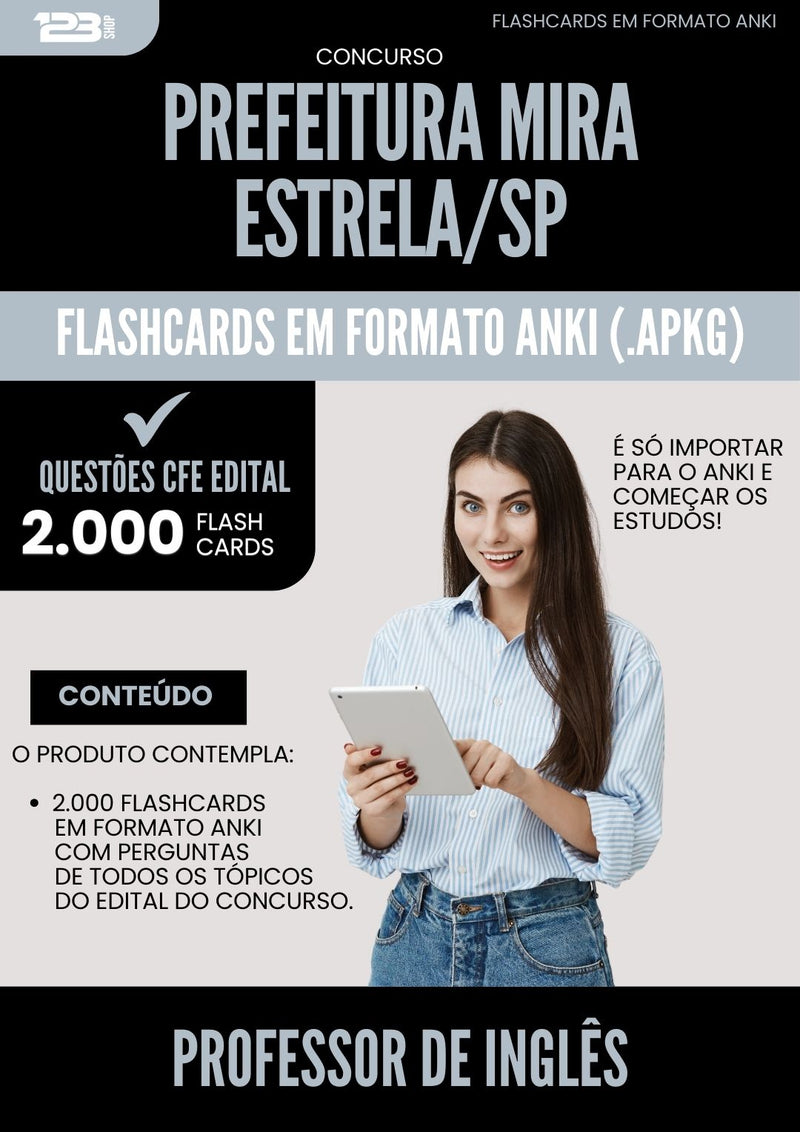 Flashcards para Concurso Professor De Ingles Mira da Prefeitura Estrela Sp 2025 - 2000 Flashcards de Acordo com Edital