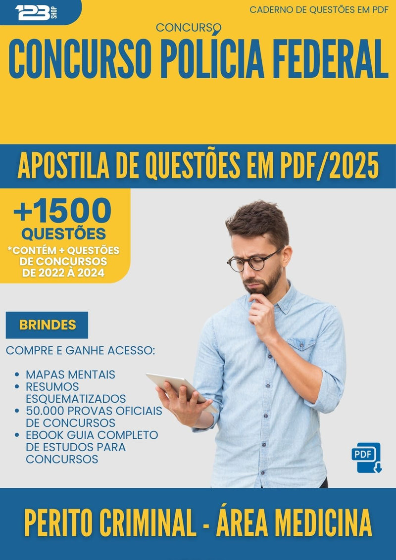 Apostila de Questões para Concurso Perito Criminal Area Medicina Legal Policia Federal 2025 - Mais de 1.500 Questões