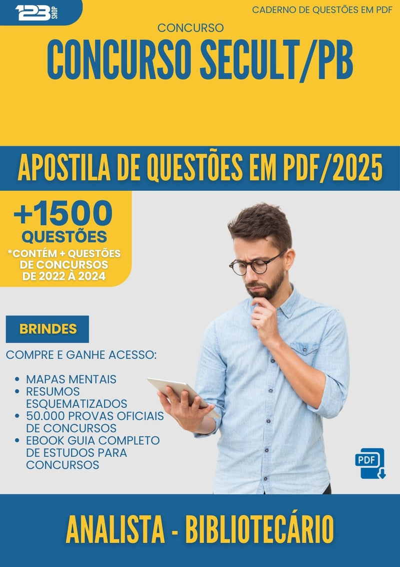 Apostila de Questões para Concurso Analista Bibliotecario Secult Pb 2025 - Mais de 1.500 Questões